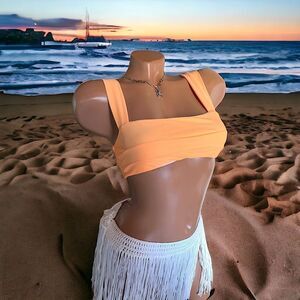 Neon Orange l  Bikini, Bathing suit Top l Lined  l Pockets 4 Pads l Small